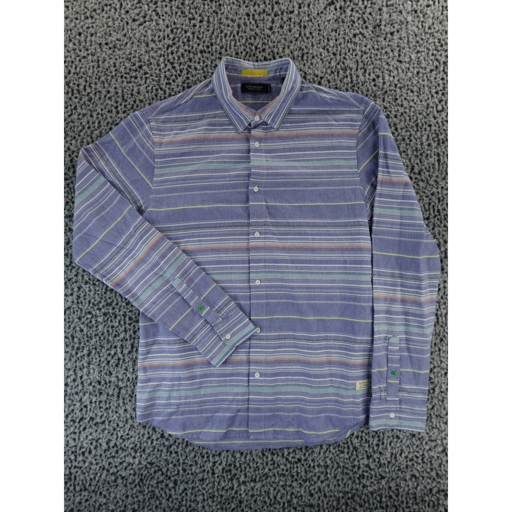 Scotch Soda Amsterdam Mens Regular Fit Long Sleeve Button Down Blue‎ Stripe L